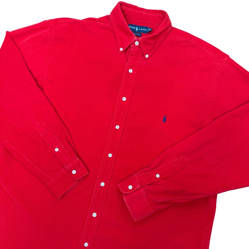 Ralph Lauren Corduroy Shirt Mens XLT Tall Red Button Down Long Sleeve Pony Logo